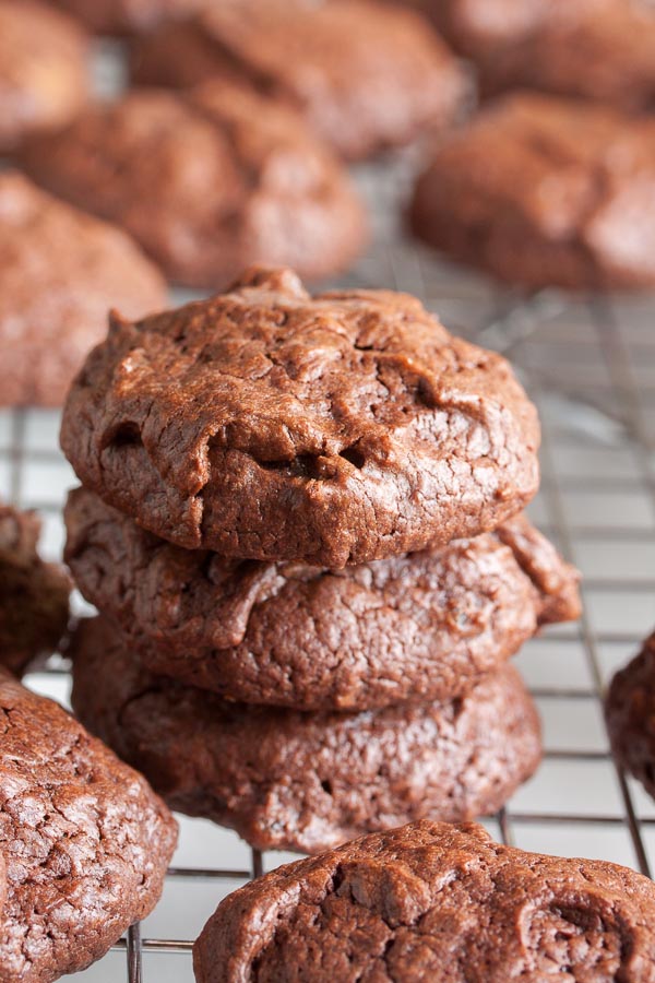 Chewy Chocolate Ginger Cookies – a rich, dense, chocolate cookie, with a bit of heat from lots of tiny pieces of candied ginger. A perfect combination!