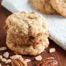 Crunchy Chewy Coconut Oatmeal Cookies – delicious oatmeal and coconut, plus the addition of buttery toasted pecans and rice cereal add a perfect crunchy texture.