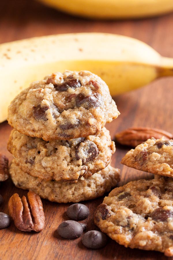 You don't have to feel guilty eating these Banana Oatmeal Chocolate Chip Cookies for breakfast – they're dense and chewy and loaded with good stuff!