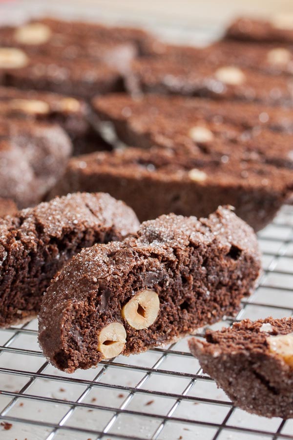 Perfectly crispy and intensely chocolate-y, these Double Chocolate Hazelnut Biscotti are great as-is, but even better when dipped in coffee. One of my favourites!