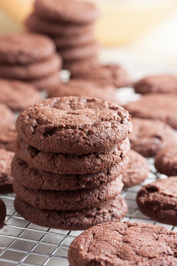 The outside of these Chocolate Sugar Cookies may be crisp, but they almost melt in your mouth. And the flavour? Deliciously sweet and oh-so chocolate-y.