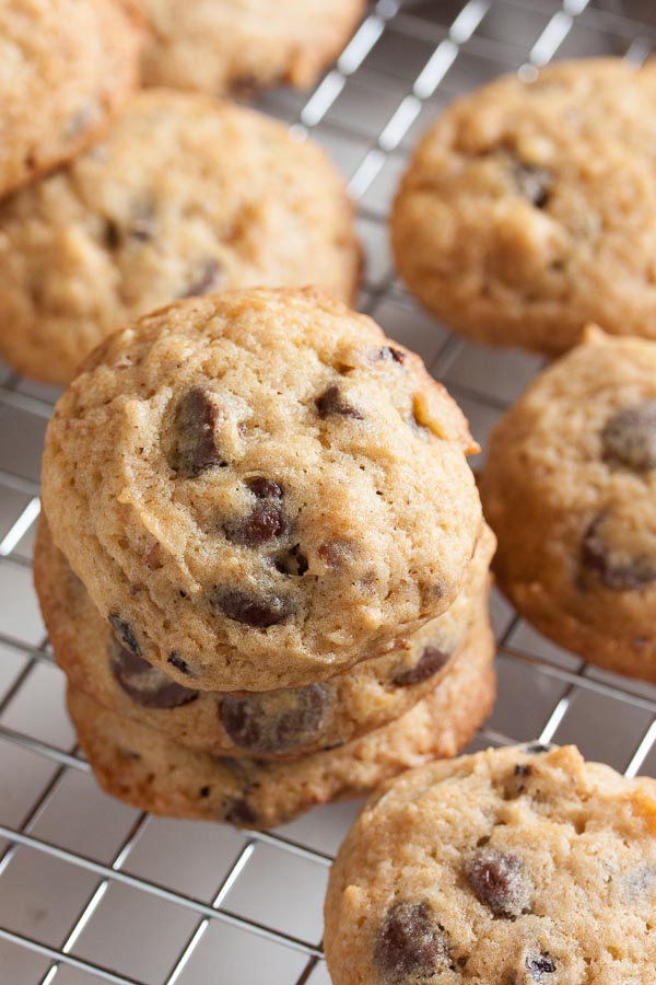 Sour Cream Chocolate Chip Cookies – soft and fluffy and moist, and absolutely loaded with chocolate chips.