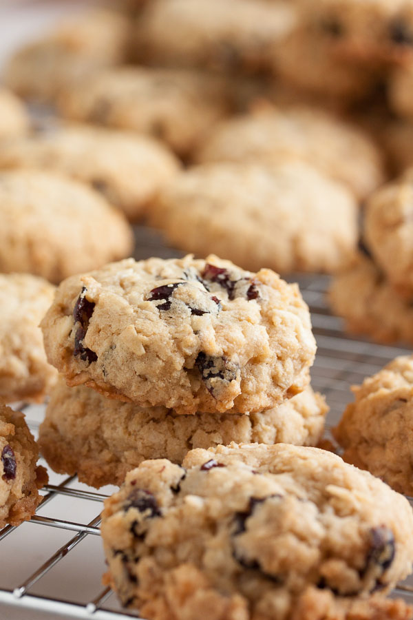 Cranberry Cherry Coconut Oatmeal Cookies – tart dried cranberries and cherries are a great contrast to the sweet coconut in this chewy oatmeal cookie!