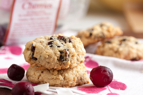 Cranberry Cherry Coconut Oatmeal Cookies – tart dried cranberries and cherries are a great contrast to the sweet coconut in this chewy oatmeal cookie!