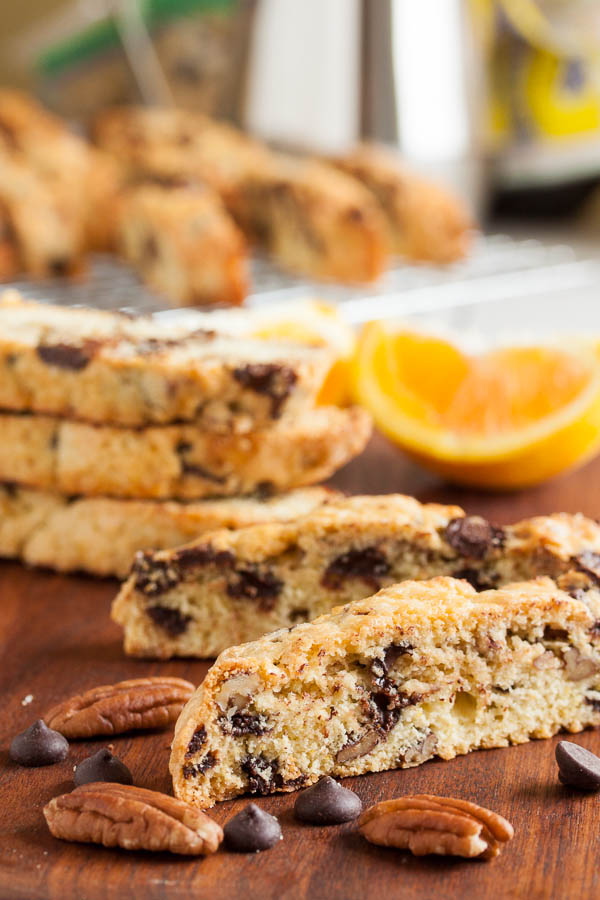 Orange Chocolate Chip Biscotti – orange biscotti with lots of chocolate chips, perfectly crunchy and tender. Just right for dipping in coffee!