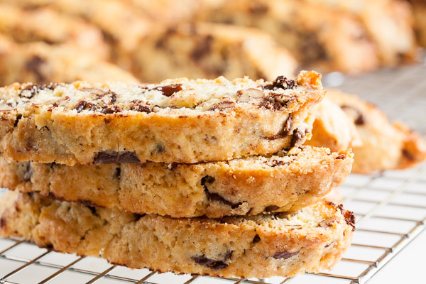 Orange Chocolate Chip Biscotti – orange biscotti with lots of chocolate chips, perfectly crunchy and tender. Just right for dipping in coffee!