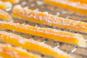 Candied orange peel is deceptively simple to make and loaded with flavour! It can be eaten as-is (delicious!) or used in other recipes.