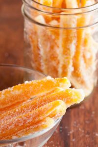 Candied orange peel is deceptively simple to make and loaded with flavour! It can be eaten as-is (delicious!) or used in other recipes.