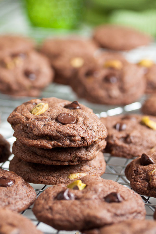 Double Chocolate Pistachio Orange Cookies – rich chocolate cookies with crunchy pistachios and sweet tart candied orange peel. Delicious!