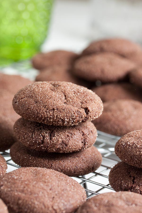 These Mexican Chocolate Snickerdoodles are soft chocolate cookies with a bit of added heat from some cayenne pepper, coated in sweet cinnamon sugar.