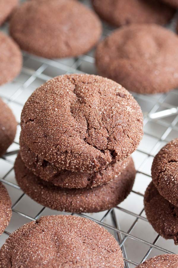 These Mexican Chocolate Snickerdoodles are soft chocolate cookies with a bit of added heat from some cayenne pepper, coated in sweet cinnamon sugar.