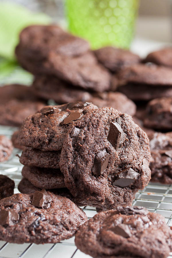 This Double Chocolate Cranberry Cookie is for true chocoholics – a rich, moist chocolate cookie, loaded with even more chocolate chunks plus tart dried cranberries.