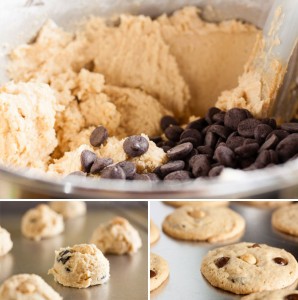 Peanut Butter Chocolate Chip Cookies – soft and chewy, loaded with chocolate chips, and topped with a salted peanut to contrast the sweetness.