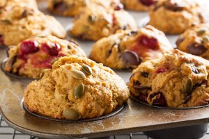 Pumpkin Muffins with Cranberries and Chocolate – moist and delicious, the flavours of fall made even better with the addition of rich dark chocolate.