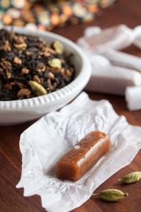 Sweet and soft Chai Tea Caramels, with the classic masala chai flavours of ginger, cardamom, star anise, cloves and cinnamon.