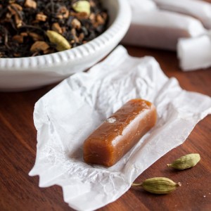 Sweet and soft Chai Tea Caramels, with the classic masala chai flavours of ginger, cardamom, star anise, cloves and cinnamon.