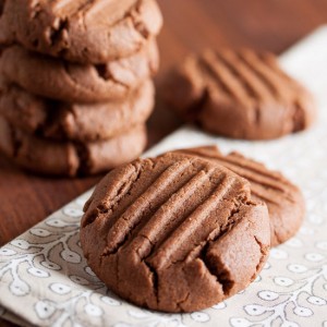 Soft and tender Chocolate Peanut Butter Cookies, made with melted chocolate right in the dough.