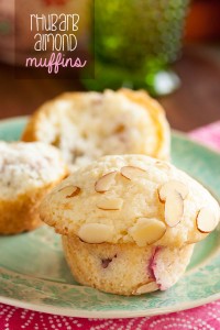 Rhubarb Almond Muffins – made with sour cream and incredibly rich and moist, with lots of sweet almond flavour, plus tart rhubarb.