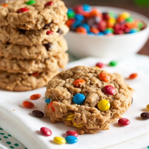 Peanut Butter Oatmeal Monster Cookies – soft and chewy, loaded with chocolate chips, butterscotch chips, and Mini M&Ms. You'll love this cookie!